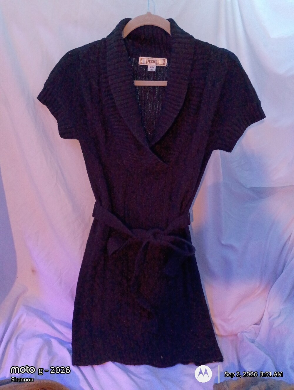 Decree Black Short-Sleeve Belted Knit Mini Dress